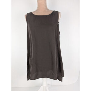 Eileen Fisher Silk Crepe Dark Gray Brown Tunic Tank Sz M Machine Washable Staple